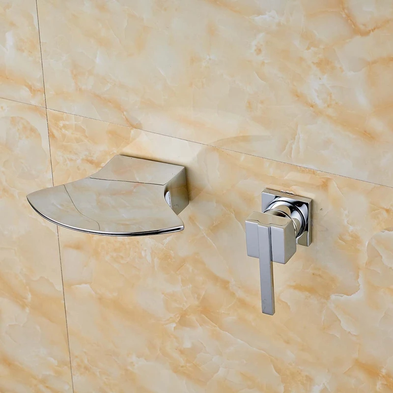 

Modern Waterfall Spout Chrome Finish Single Handle Shower Faucet Wall Mount Tap