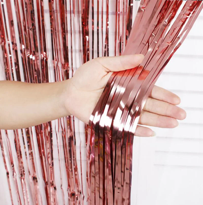 

Hot Sale 3/2m Gold Pink Rainbow Sequin backdrop Foil Fringe Tinsel Curtain Birthday Party Rain for decoration