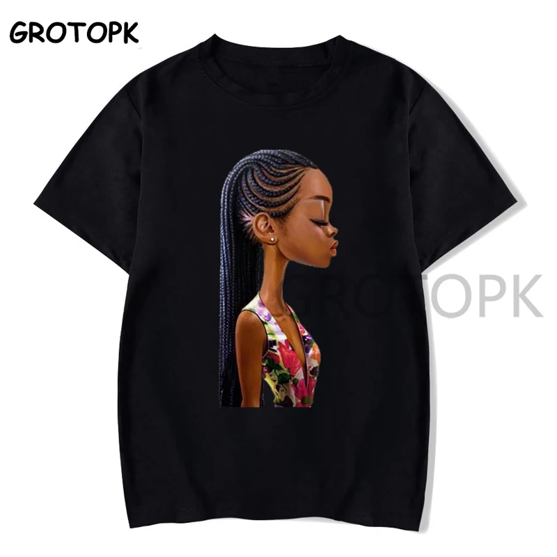 

Poppin Black Girl Printed Female T-shirt Melanin Harajuku Kawaii Black Tshirt Funny T Shirts Women Streetwear Tee Shirt Femme