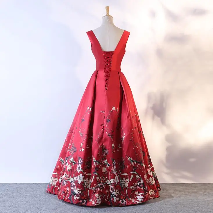 VENSANAC, длинное вечернее платье трапециевидной формы с цветочным принтом и v-образным вырезом, элегантные вечерние драпированные платья с цветами и открытой спиной для выпускного вечера