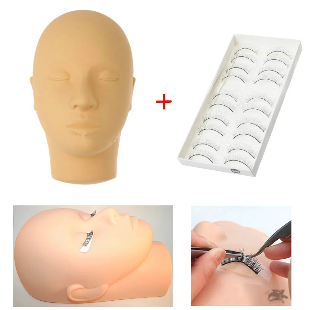 

Silicone Flat Head Mannequin with 10 Pair Practice Eye Lashes EyeLash Extension Tools Kit