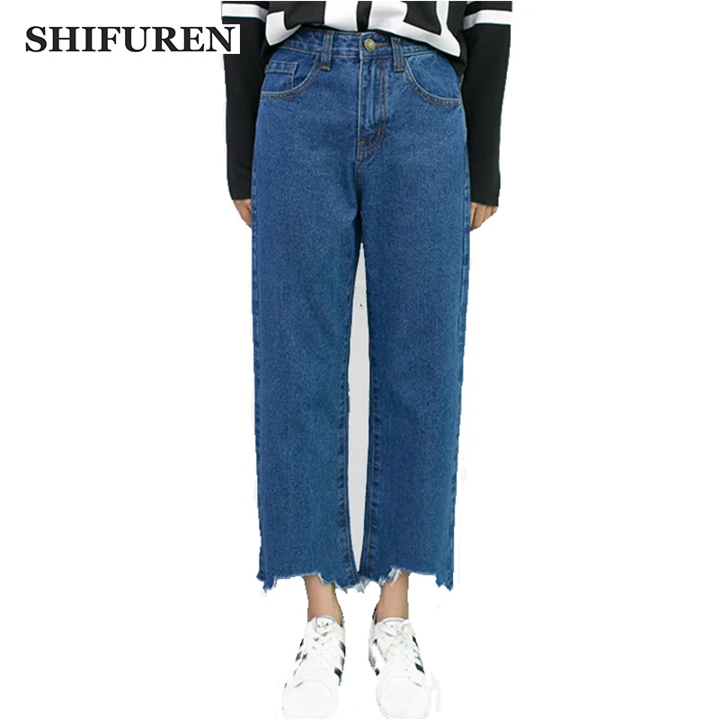 SHIFUREN Women Denim Jeans Pants Ankle Length Tassles