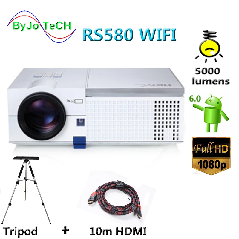 Светодиодный 3D проектор ByJoTeCH RS580 Wi Fi HD 1080P 5000 лм Android 6 0 Bluetooth домашний кинотеатр с 10