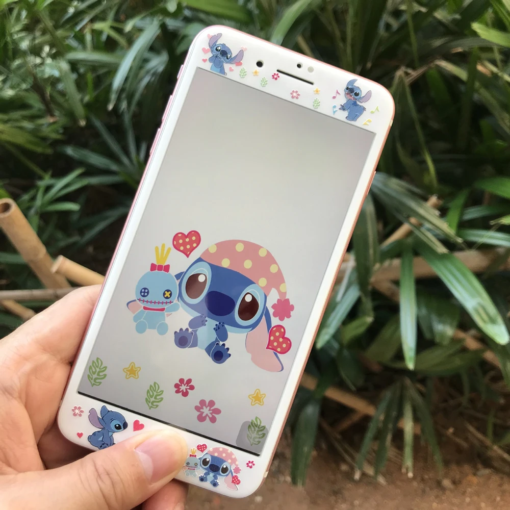 3D углеродное волокно мультфильм Закаленное стекло пленка для iPhone 6 6s 7 8 Plus Kitty Doraemon мышь Кумамон защитный экран протектор