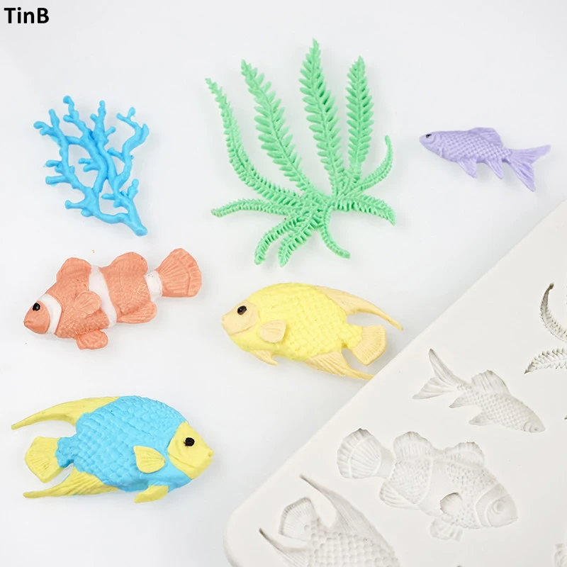 

Hot 3D Sea Coral Fish Seaweed Cake Mold Decoratings Fondant Mold Silicone Bakeware Fimo Clay Candy Sugarcraft Chocolate Mould