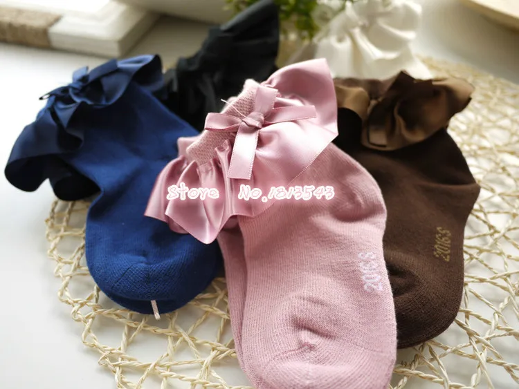 One Pairs Sweet Girls Kids Frilly Satin Lace Cotton Socks Princess Lace Bow Soft Trim Baby Toddler Short Socks High Quality