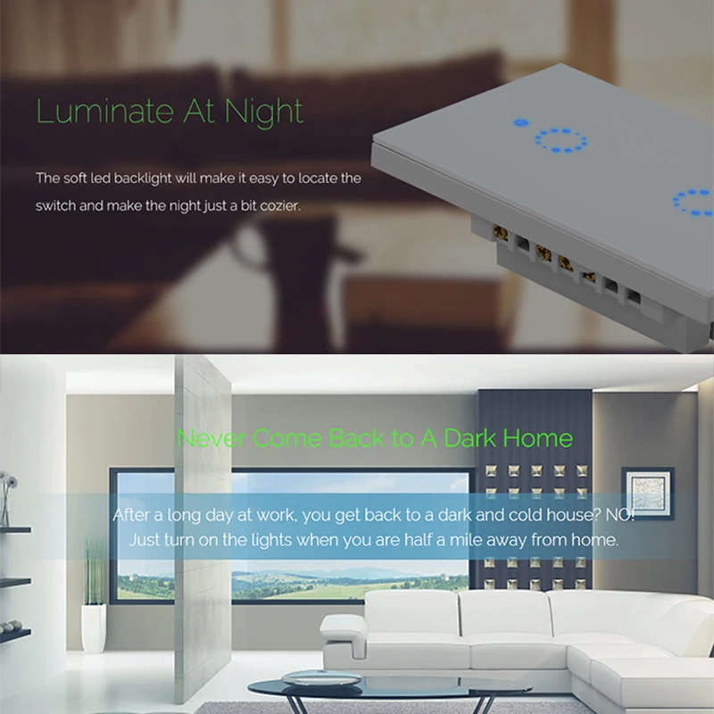 Интеллектуальный выключатель света Sonoff T1 US Smart Wi-Fi настенный сенсорный выключатель света 1/2/3 с Touch/Wifi/433 315 RF/APP дистанционный контроллер для умного дома работать с Alexa
