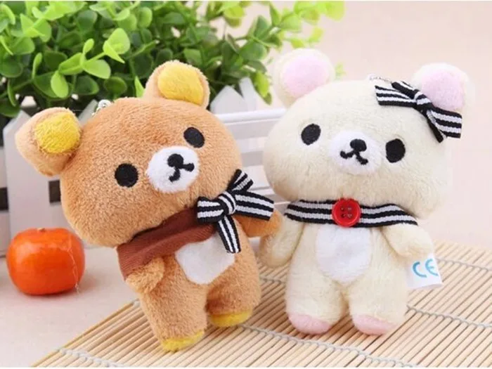 Kawaii стоя 11 см любовник Медведь Rilakkuma, плюшевый набивной игрушки, мягкая фигурка куклы, брелок дизайн; сумка подвеска Очаровательная игрушка