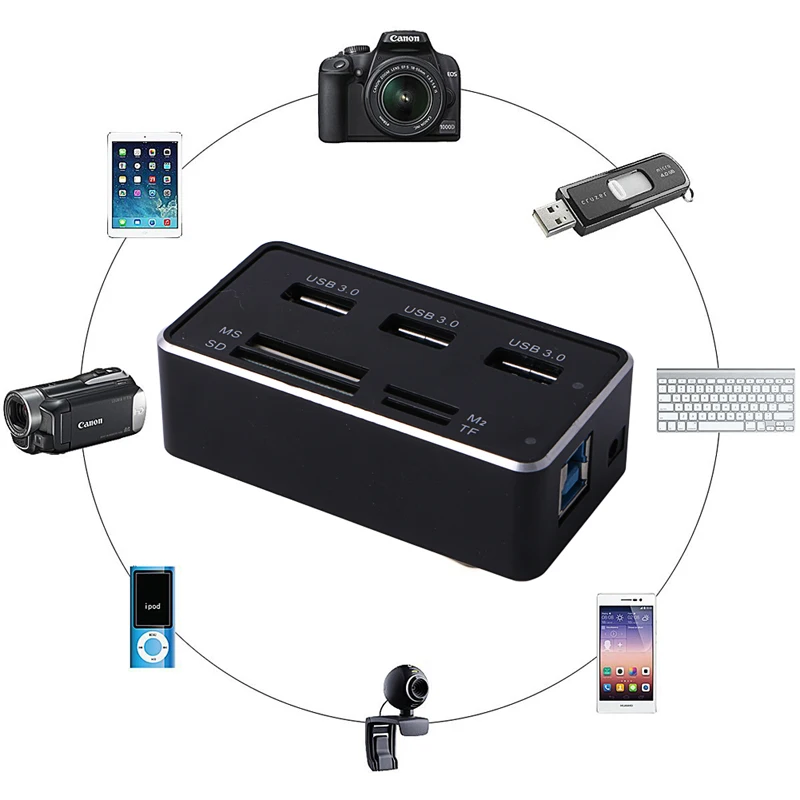 Multi function All in 1 High Speed Card Reader Hub USB 3 0 USB 7 Slots