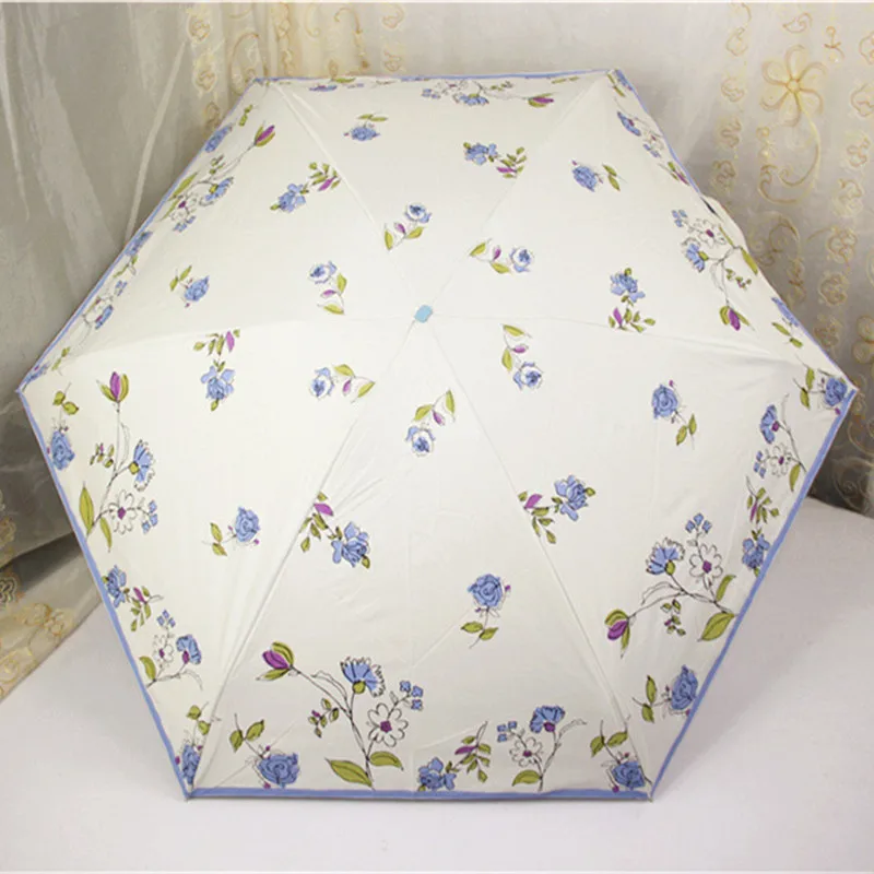 2017 Hand painted Flowers Half fold Portable UV Phone Umbrella Sunny Rain Small Dark Blue Transparent Sunscreen Umbrella|phone umbrella|sunny