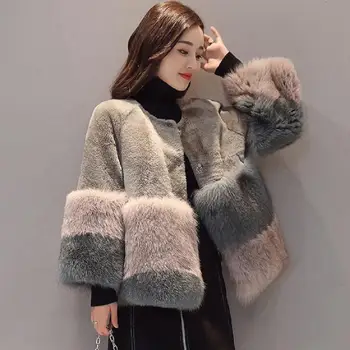 

S-2XL plus size Winter New fashion brand Fake fox fur jacket women's Furry Luxury hit color warm Faux fur coat wj1833