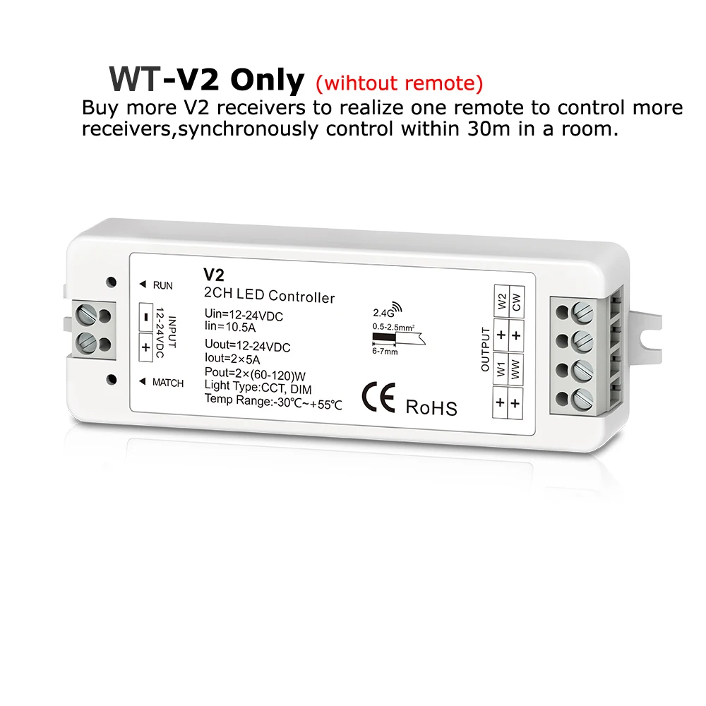 Светодиодный диммер CCT переключатель 12 V 24V 10A 2CH 2,4 г WW CW один Цвет Светодиодные ленты светильник RF Беспроводной с Wi-Fi и дистанционным управлением Smart 12 регулятор напряжения - Цвет: V2 Only