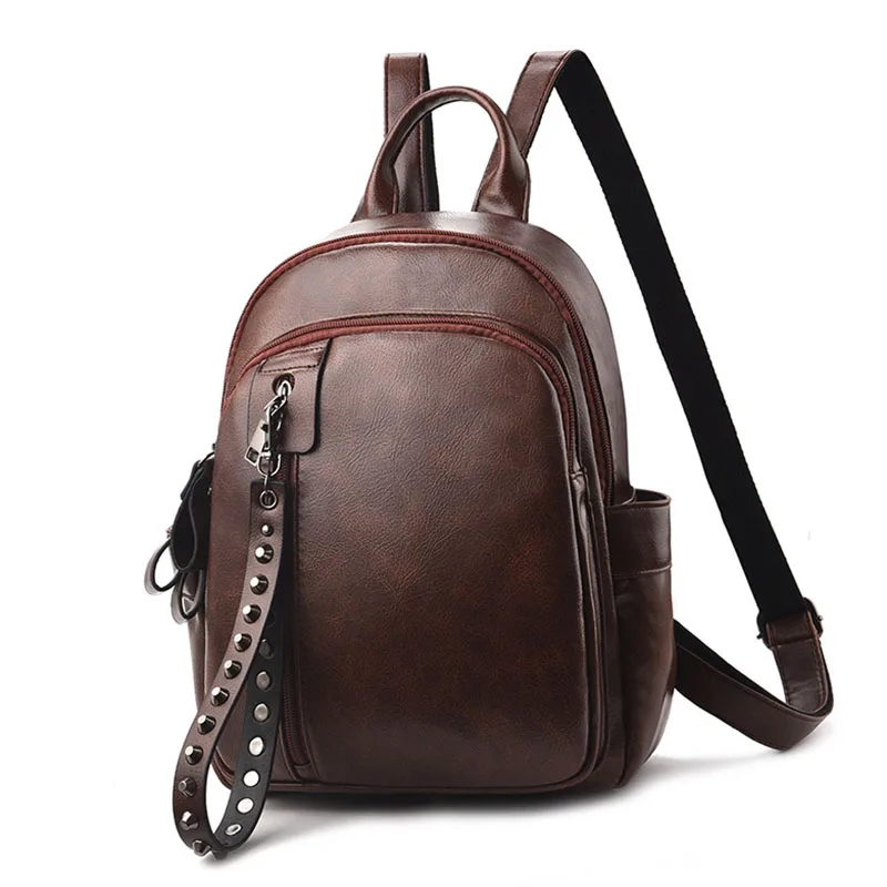 Модный дизайнерский коричневый рюкзак с заклепками для женщин, высококачественные кожаные рюкзаки для девочек, Женская Повседневная дорожная сумка, рюкзак для путешествий XA186H - Цвет: Red brown