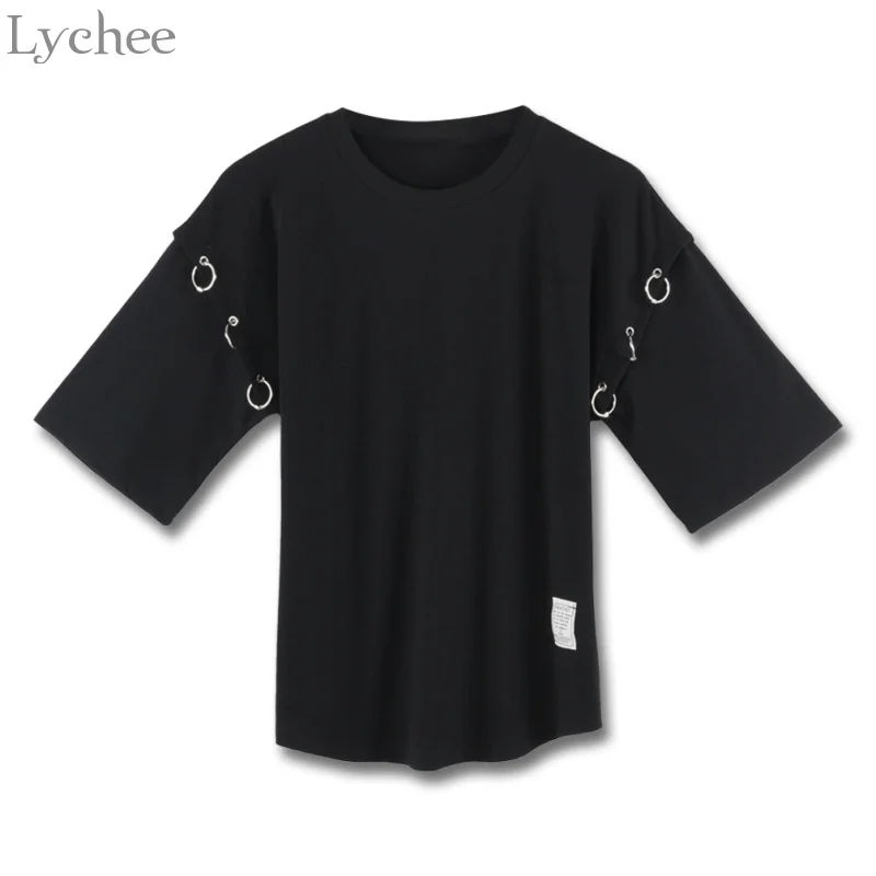 Lychee Harajuku панк Летняя женская футболка кольцо пэчворк кэжуал свободный покрой