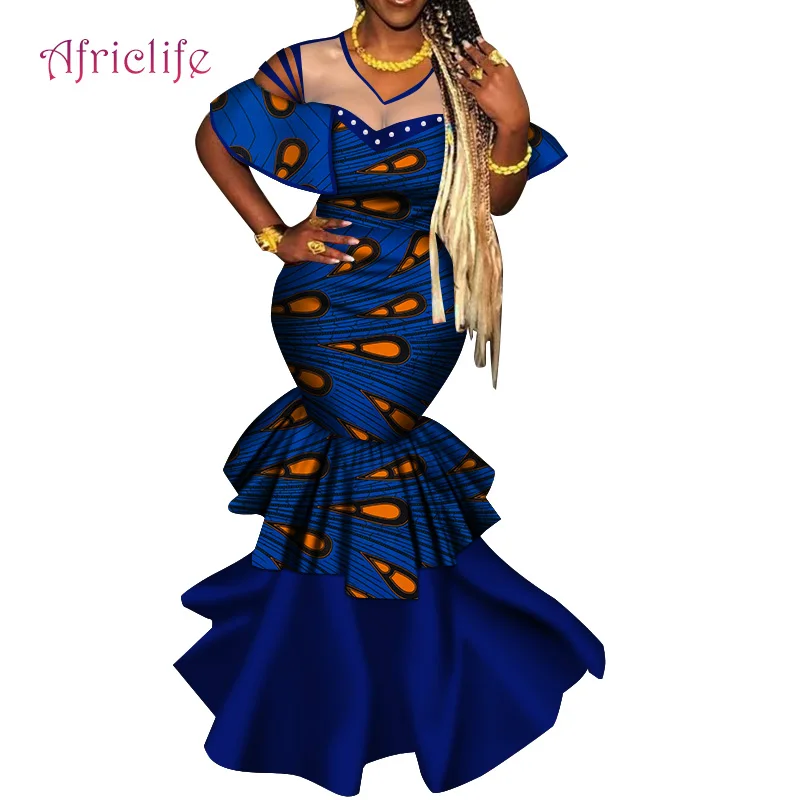 Одежда с жемчугом для женщин специальная шифоновая Лоскутная работа африканские модели одежды плиссированная юбка длинное женское длинное платье с принтом WY4872