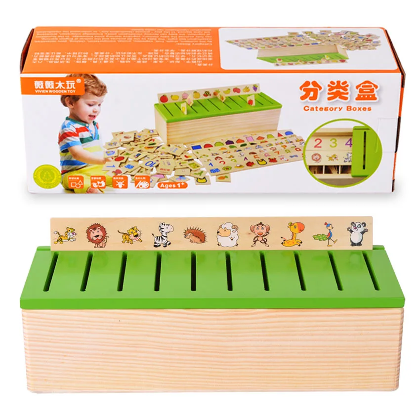 Montessori Educational Dominoes Kids Toy Wooden Creature Blocks Children Early Learning Classification Box Brinquedos развивающие