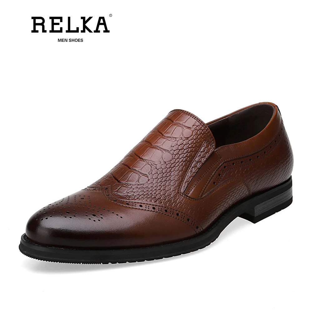 

RELKA Luxury Men Casual Shoes High Quality Genuine Leather Pointed Toe Soft Low Heel Shoes Solid Slip-on Vintage Basic Shoes P31
