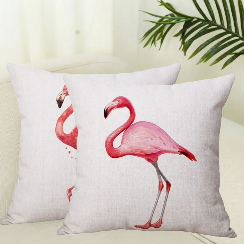 2017 Roman Cotton Linen Pillow Cover Chair Seat Waist Square Decorative Flamingo Pattern Pillowcase Home Cushion Living 45*45cm | Дом и сад
