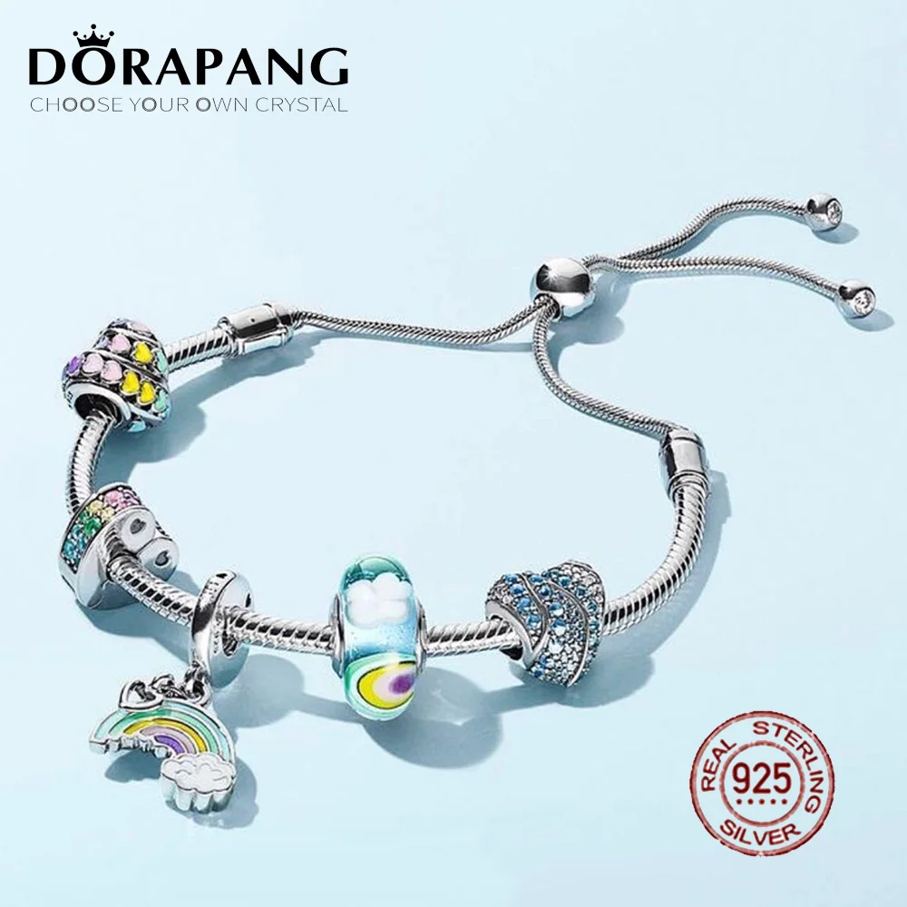 

DORAPANG 100% 925 Sterling Silver Bracelet Suit 2018 New Set Glitter Instant Slide Shine MOMENTS SLIDING Bracelet DIY Gift