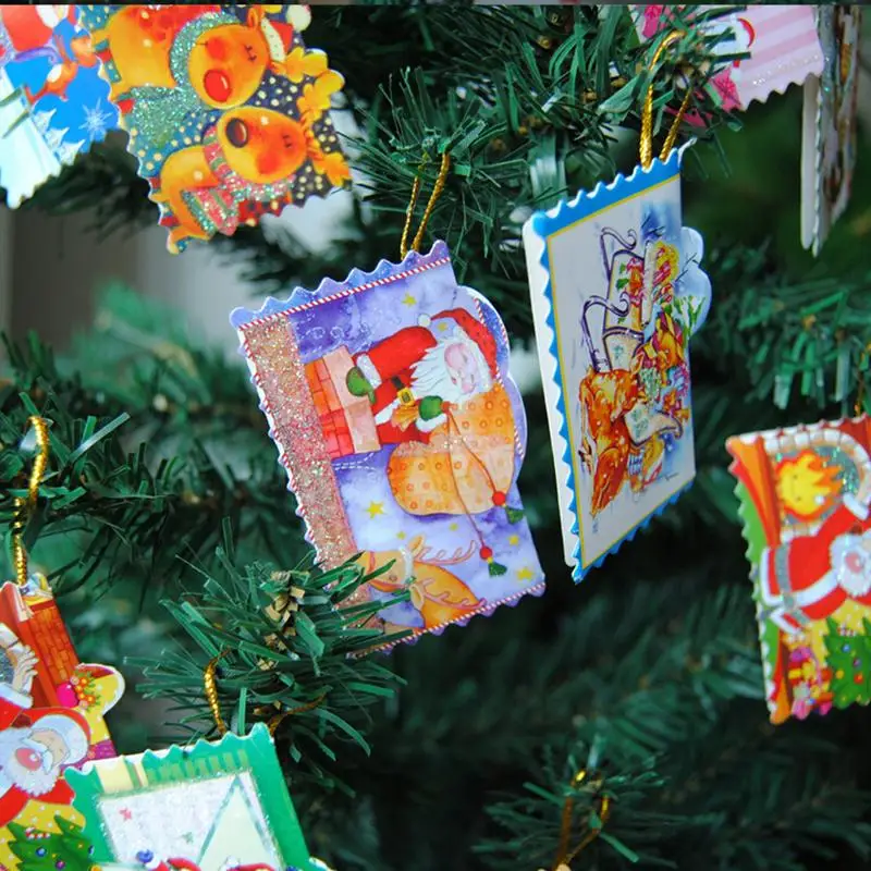 12Pcs Christmas Mini Greeting Cards DIY Blessing Christmas Tree Hanging OrnameCA 