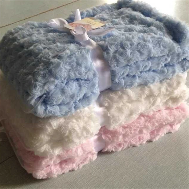 102x75cm white pink grey blue super soft rose fleece ...