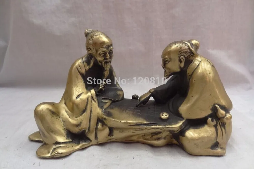 

8" China Chinese Bronze Chess Player Old Chessboard Chessman play chess Statue
