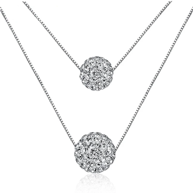 

HeeZen Hot Sale New Super Shinning Double Rhinestone Ball Pendant Necklace Fashion Elegant Necklace Chain Bijoux Gift for Woman