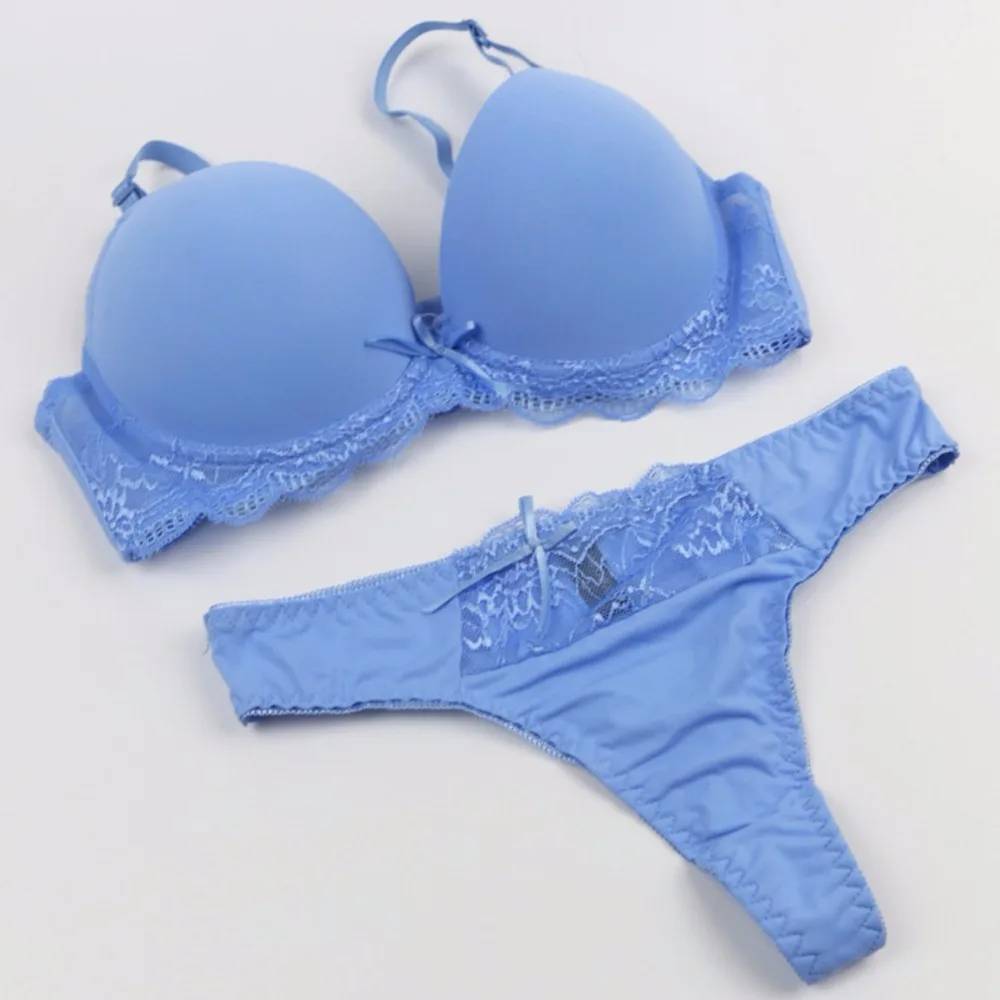 

Women's Hot Sell Underwear Solid Bra Brief Sets Sexy Plus Size Lingerie Suit Lace Bow Bra And Panties Female Push Up Bra Set
