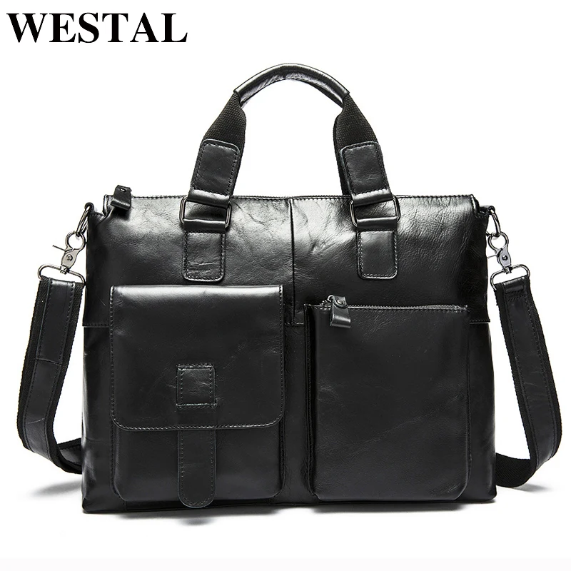 WESTAL الأعمال الرجال حقائب الكمبيوتر المحمول حقيبة الرجال حقيبة جلدية أصلية ل 14 كمبيوتر محمول الذكور حقائب وثيقة أكياس الرجال الجلود 260
