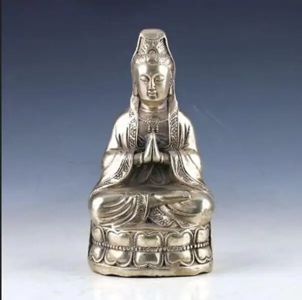 

Vintage Tibet Silver Copper Gilt Tibetan Buddhism Statue -- Kwan-yin