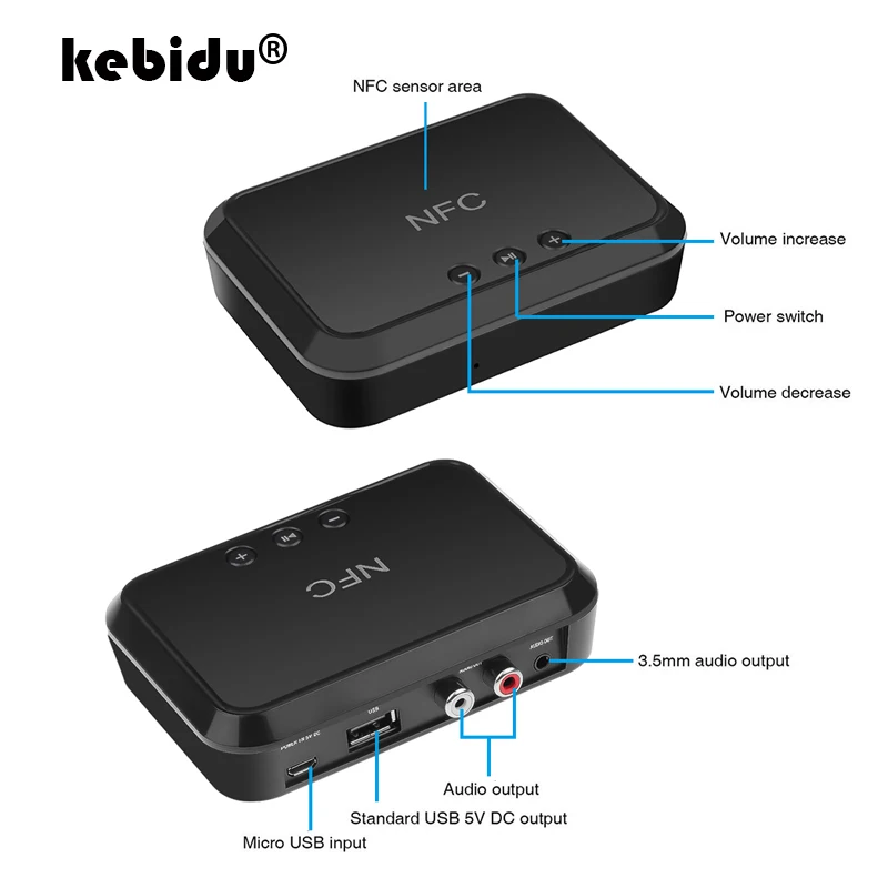

NFC Wireless Bluetooth 4.1 Audio Receiver Portable Bluetooth Adapter NFC-Enabled 3.5mm RCA Stereo Music Sound TV Car Speaker