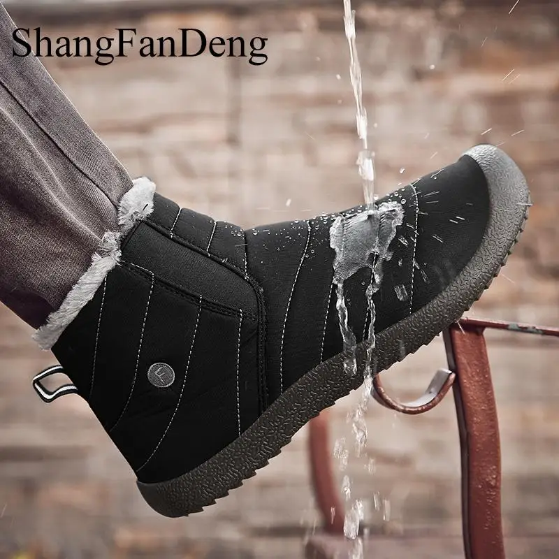 Comprar Botas de nieve de moda Botas de invierno calientes para hombre Botas de esquí impermeables interiores de felpa para hombres Botas de tobillo antideslizantes para hombre tamaño 36 48