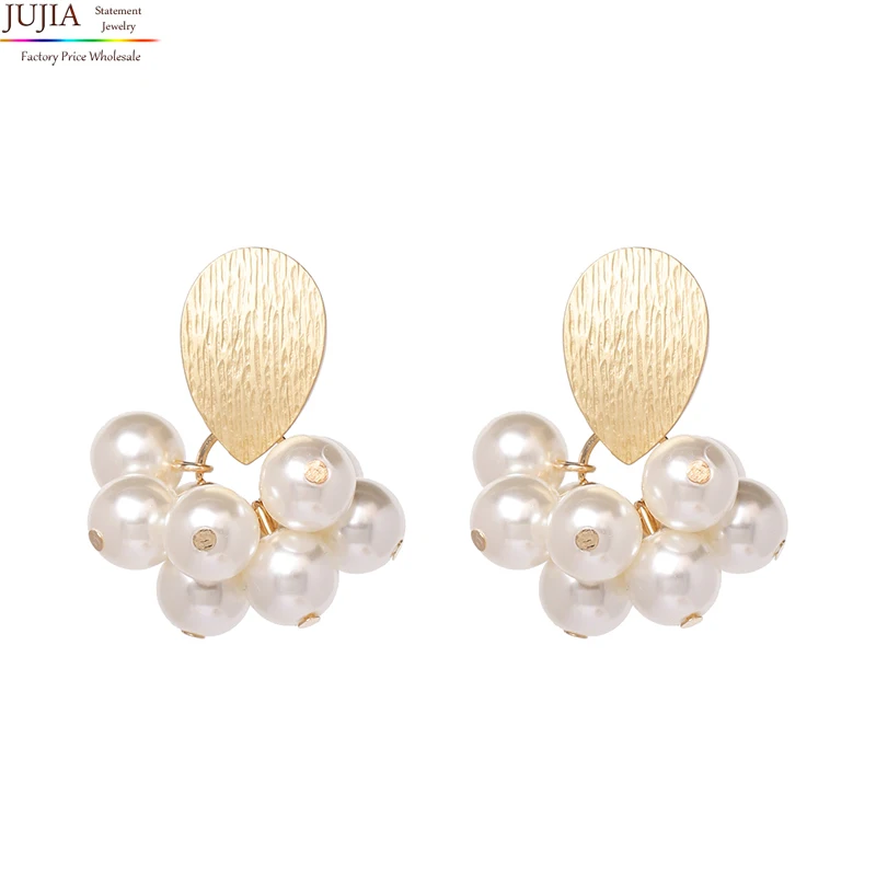 

JUJIA 2019 metal with simulated pearl earrings fashion women statement EARRINGS dangle drop Earrings for women wholesale