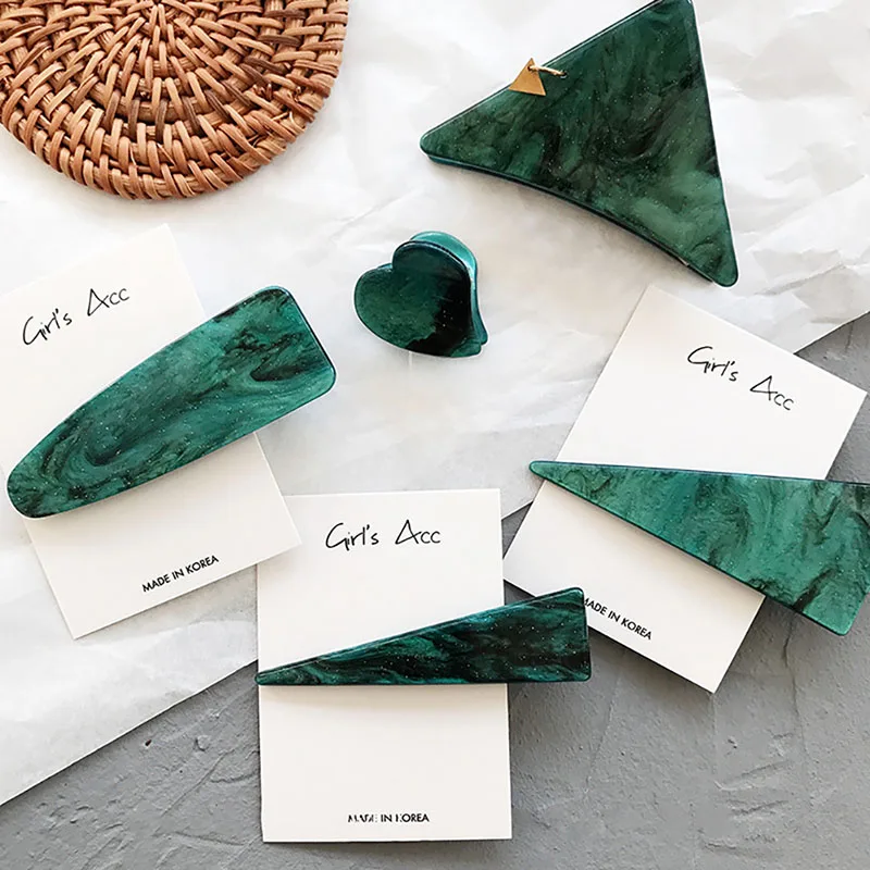 

Vintage Emerald Series Geometrical Triangle Hairpins And Grasp Clip Woman Personality Temperament Hair Clip Hair Accessories
