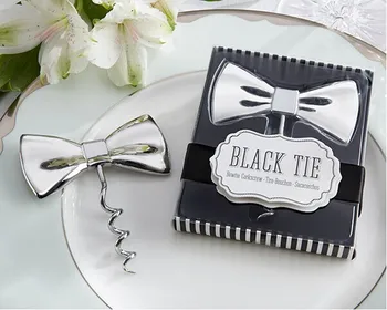 

100pcs/lot Wedding favor Black Tie Bottle Opener Bow-Tie Red Wine Corkscrew Groom favors Wedding party gifts for guests