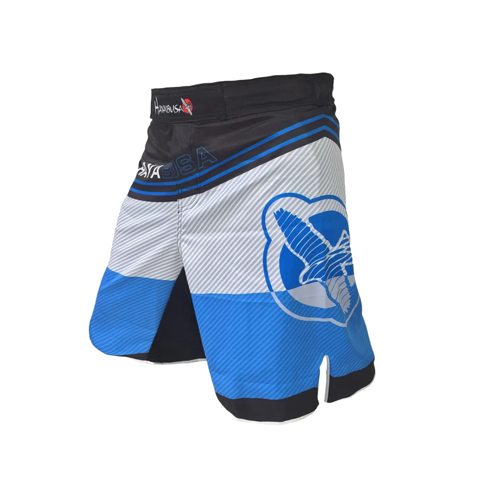Dark blue stripes wrestling training pants breathable cotton movement MMA muay thai boxing shorts cheap mma shorts thai boxing