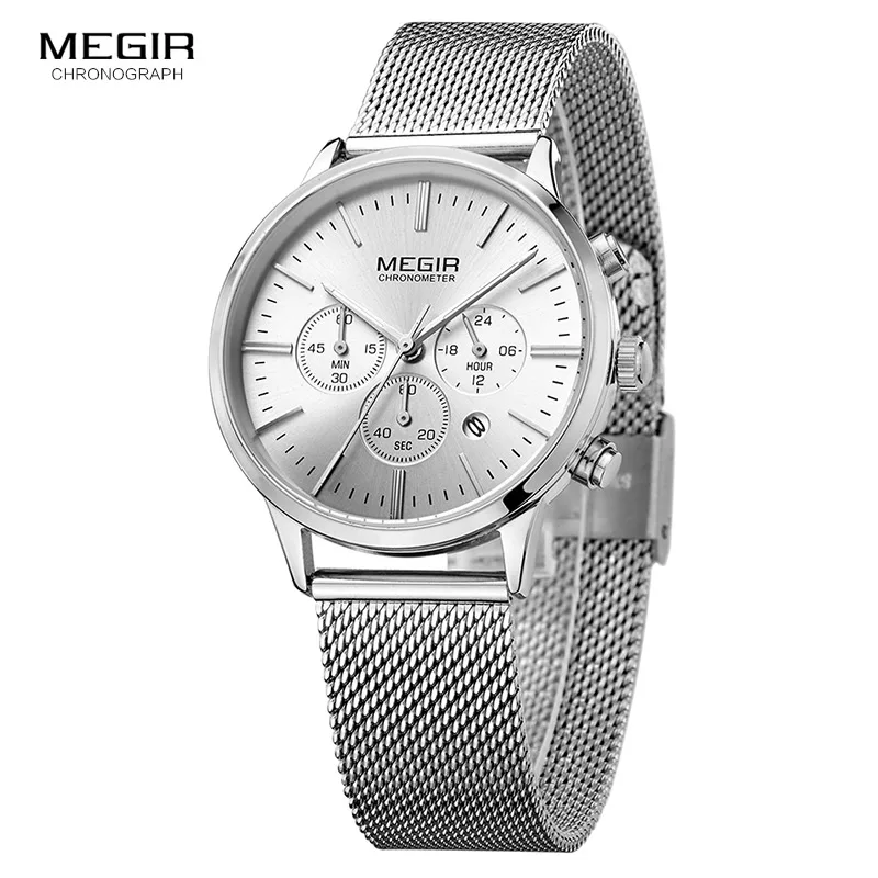 

MEGIR Classic Chronograph Quartz Watches for Women Waterproof Luminous 24 Hours Analogue Steel Wristwatch for Woman Lady 2011L-7