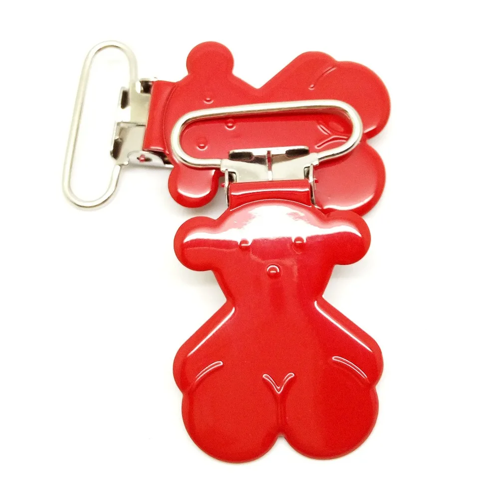 

20pcs red painted pacifier clips for trousers wholesale metal bear suspender clips