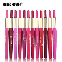 Music Flower 2 In1 губная помада+ подводка для губ, 12 Цвет, набор для макияжа, бархатный матовый блеск для губ палка Краски пигмент телесного цвета Водонепроницаемый брендовая косметика