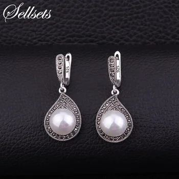 

Sellsets Vintage Silver Color Teardrop Earring Pave Full Black Cz Rhinestone And Imitation Pearl Drop Earrings For Wedding Party
