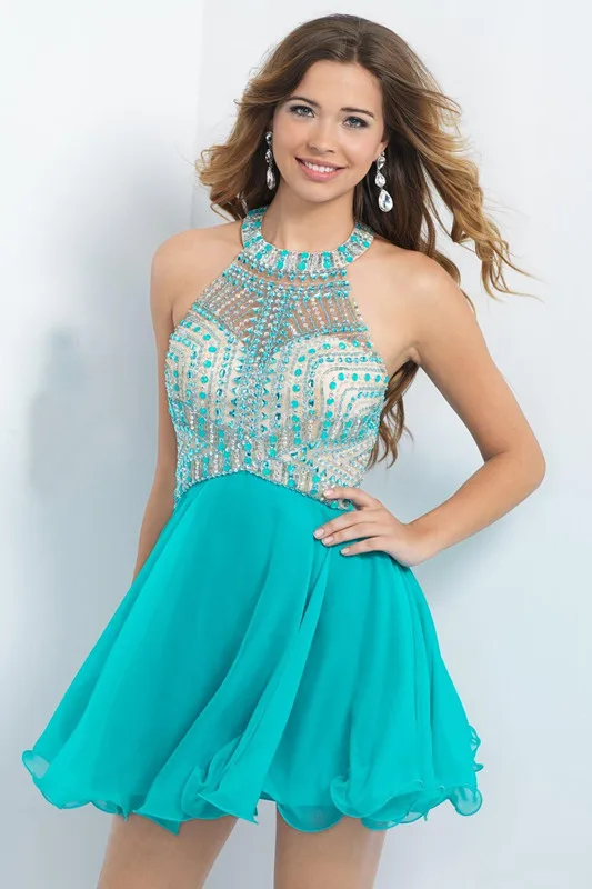 Sea Green Dresses 2016 Glass Cut Crystals Short Party