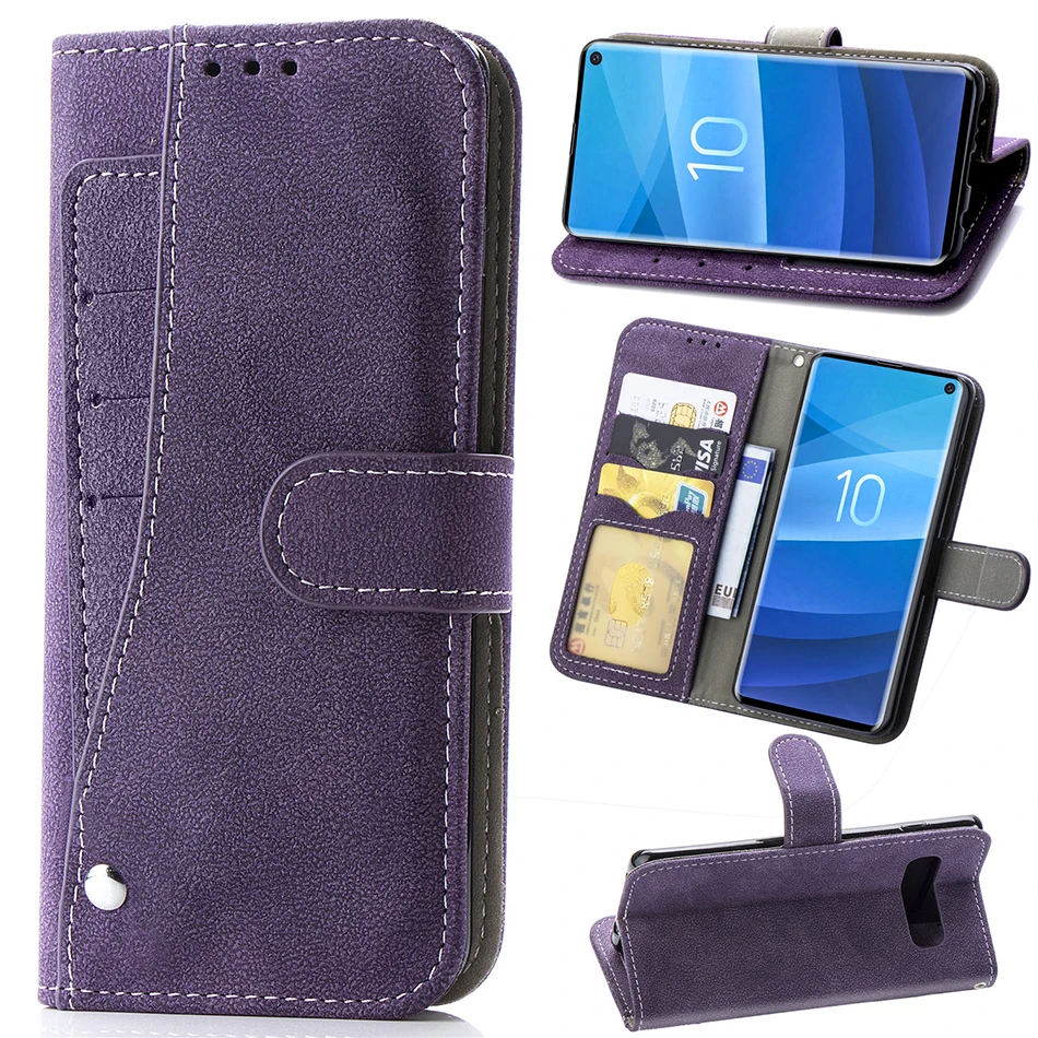 

Matte Leather Wallet Flip Case For Samsung Galaxy S10 S10e S9 S8 Plus S7 Edge Note 8 9 Rotate Multi-card Slot With Photo Frame