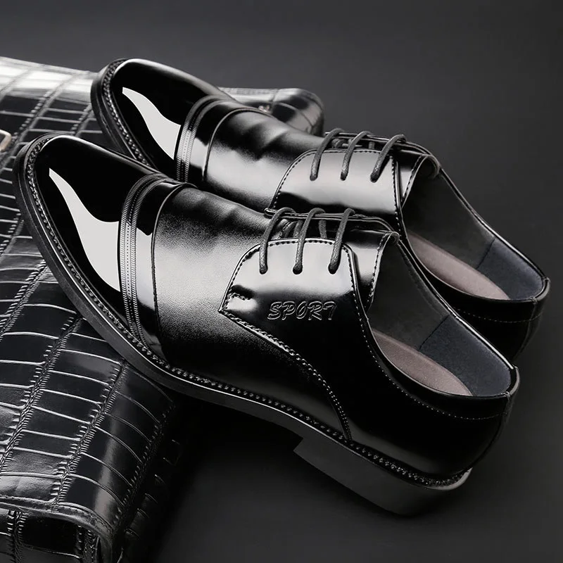 New Spring Autumn Man Dress Shoes Point Toe Leather Breathable Lace Up Business Wedding Italian Leather Oxford Shoes for Men (1)