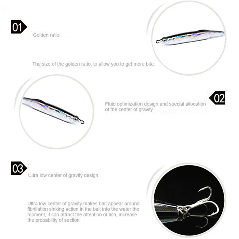 OUTKIT عالية الجودة 1 pcs التشويق عصا الصيد إغراء 7 cm 9g غرق قلم الصب طويل شاد أسماك الاصطناعي الطعم بايك السحر