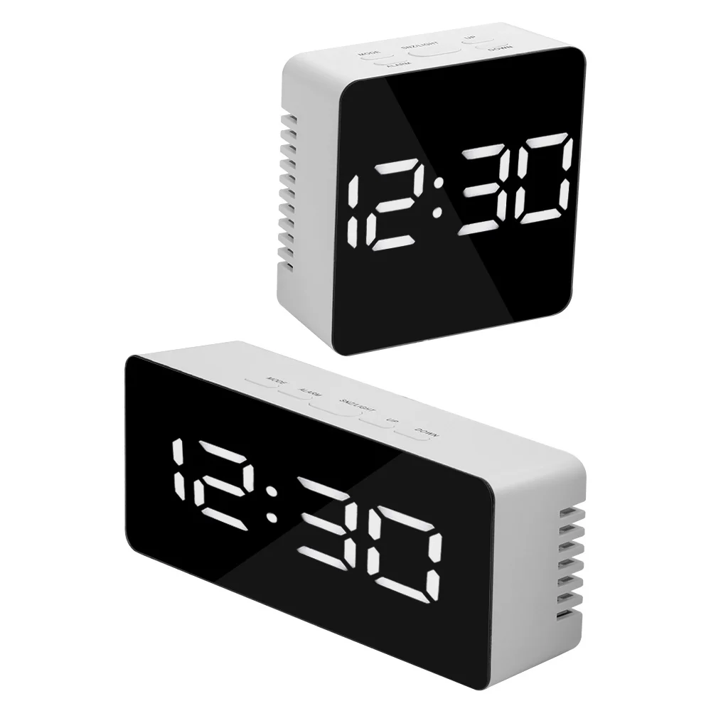 

Mirror Clock with Snooze Function Thermometer USB & Battery Operated Desk Table Alarm Clocks Digital LED Display Desktop Clock