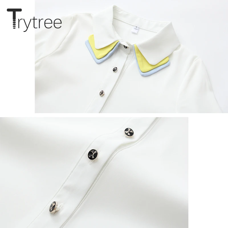 Ttytree/осенние блузки повседневная женская рубашка с отворотным воротником