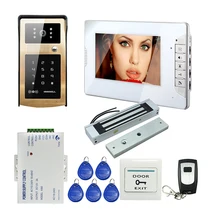 FREE SHIPPING 7″ White Monitor Video Door Phone Intercom System Metal Touch Key RFID Keypad Outdoor Camera 180kg Magnetic Lock