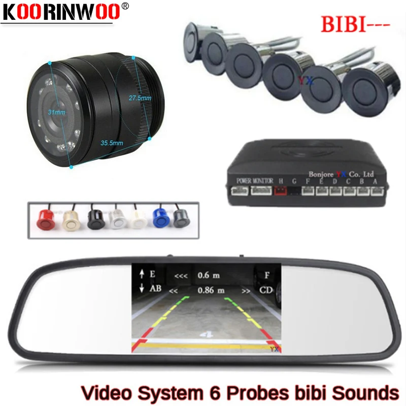 

Koorinwoo Electromagnetic Parktonic Car Parking Sensor 6 Car Monitor Rearview Mirror 10 Light Car Reverse Camera Detector System