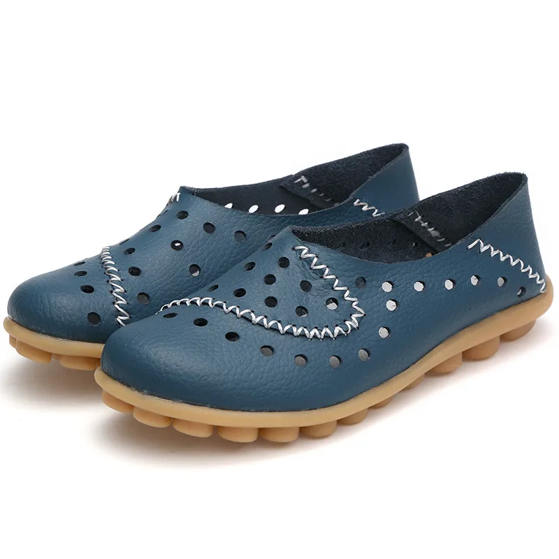 MEMUNIA/ г.; большие размеры 35-44; модные весенние туфли на плоской подошве; женские плоские женские туфли без каблуков; повседневные кожаные лоферы с перфорацией - Цвет: light blue