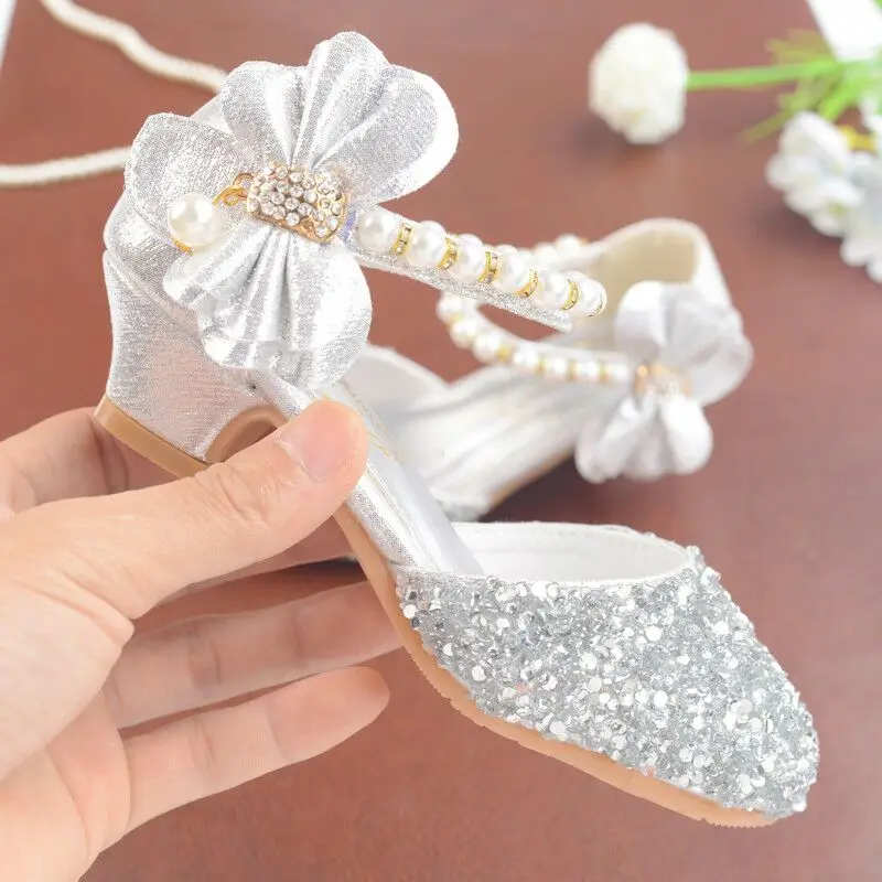 

summer girl shoes baby girl's sandals anti-skid children shine shoes 5-18 years cow muscle outsole princess crystal sandals